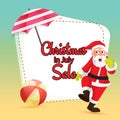 Christmas in July Sale Banner Design with Santa Claus, Umbrella Royalty Free Stock Photo