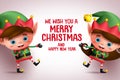 Christmas kid elves vector characters showing merry christmas greeting text