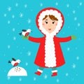Christmas kid playing winter games children playing snowballs cartoon new year winter holidays vector characters Royalty Free Stock Photo