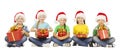 Christmas Kids, Present Gift Box, Children in Xmas Santa Hat
