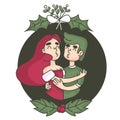 Christmas kiss under the mistletoe Royalty Free Stock Photo