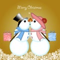 Christmas Kissing Snowman Couple Giving Gifts