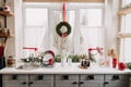 Christmas Kitchen Interior Ornamented Xmas Wreath