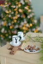 Classic Christmas kitchen decorations in silver and Golden colors Royalty Free Stock Photo