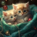 Christmas kittens. gifts, garlands, Christmas, New Year. Generative AI