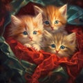 Christmas kittens. gifts, garlands, Christmas, New Year. Generative AI