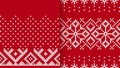 Christmas knit print. Red knitted geometrical textures. Set of seamless patterns. Holiday Xmas winter ornament