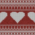 Christmas Knit Print. Scandinavian Red Border Wool Pullover. Sweater Ugly. Holiday Heart Ornament. Festive Crochet