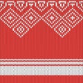 Christmas Knit Print. Red Knitted Border. Wool Pullover. Sweater Ugly Frame. Scandinavian Ornament. Festive Crochet