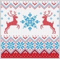 Christmas knitted pattern with snowflake and deer vector set