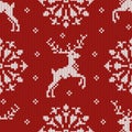 Christmas knitted seamless pattern with a deer and snowflake