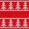 Christmas knitted texture. Vector seamless pattern sweater style. White Christmas trees on a red knitted background. Royalty Free Stock Photo