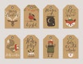 Christmas kraft paper cards and gift tags set, hand drawn style. Royalty Free Stock Photo