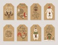 Christmas kraft paper cards and gift tags set, hand drawn style. Royalty Free Stock Photo