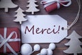 Christmas Label Gift Tree Merci Means Thank You