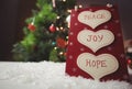 Christmas label with massages of peace, joy and hope