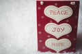 Christmas label with massages of peace, joy and hope