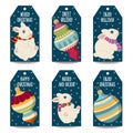 Christmas labels collection with Christmas balls, and rabbits  isolated items on white background Royalty Free Stock Photo