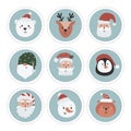 Christmas labels collection with snowman, gnome, santa and woodland animals