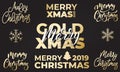 Christmas labels. Set of Xmas lettering typography gold badges Royalty Free Stock Photo