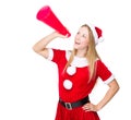 Christmas lady shout with megaphone Royalty Free Stock Photo