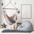 Christmas lag-style interior Mockup Scandinavian interior with a hanging chair.