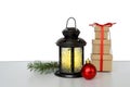 Christmas lamp and red Christmas ball