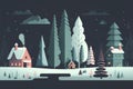 Christmas landscape in retro style for a greeting card Royalty Free Stock Photo