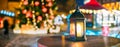 Christmas Lantern With Burning Candle On Bright Blurred Christmas Royalty Free Stock Photo