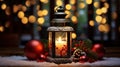 Christmas Lantern On Snow In Evening Scene Royalty Free Stock Photo