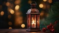 Christmas Lantern On Snow In Evening Scene Royalty Free Stock Photo