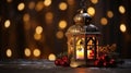 Christmas Lantern On Snow In Evening Scene Royalty Free Stock Photo