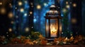 Christmas Lantern On Snow In Evening Scene Royalty Free Stock Photo