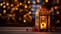 Christmas Lantern On Snow In Evening Scene Royalty Free Stock Photo