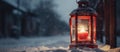 Christmas Lantern On Snow With Fir Branch and Baubles. Winter Decoration Background. Generative AI Royalty Free Stock Photo