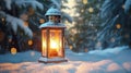 Christmas Lantern On Snow With Fir Branch Royalty Free Stock Photo