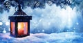 Christmas Lantern On Snow With Fir Branch Royalty Free Stock Photo