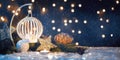 Christmas Lantern On Snow With Fir Branch In Evening Scene Royalty Free Stock Photo