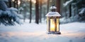 Christmas Lantern On Snow With Fir Branch in the Sunlight Royalty Free Stock Photo