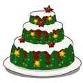 Christmas layered biscuit cake covered with whipped cream isolated on white background. Sample of poster, party holiday