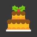 Christmas layered cake icon decoration with mistletoe
