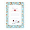 Christmas letter from Santa Claus template. layout in A4 size. Pattern with gingerbread cookies added in swatches. Royalty Free Stock Photo