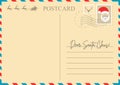 Christmas letter to Santa Claus. Christmas postcard template with Santa Claus, reindeer and empty space for text, vintage envelope Royalty Free Stock Photo