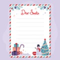 Christmas letter to Santa Claus. Xmas message template for Father Christmas. Layout dear santa letter. New Year greeting card Royalty Free Stock Photo