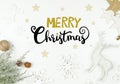 Christmas lettering handwriten flat lay with christmas decoration Royalty Free Stock Photo