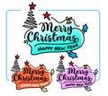 Merry Christmas lettering designs. Tree illustrations. Happy New Year typography. Royalty Free Stock Photo