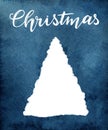 Christmas lettering. White silhouette tree. blank space for your text. dark navy blue watercolor background. Beautiful flowing Royalty Free Stock Photo