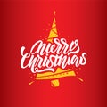 Christmas lettering on yellow tree. Logo for posters, postcards, gifts and much more