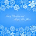 Christmas light blue background with snowflakes at top and bottom sides