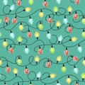 Christmas light bulbs seamless pattern, Colorful xmas garland, Christmas and New Year